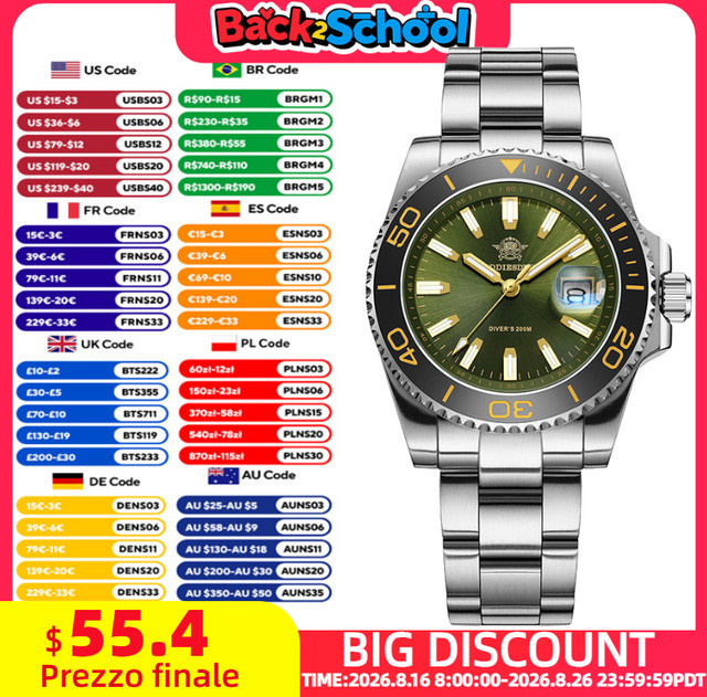 ADDIESDIVE Armbanduhr, Quarz, Edelstahl, Keramik Lünette, 41 mm, Herren - Bild 1