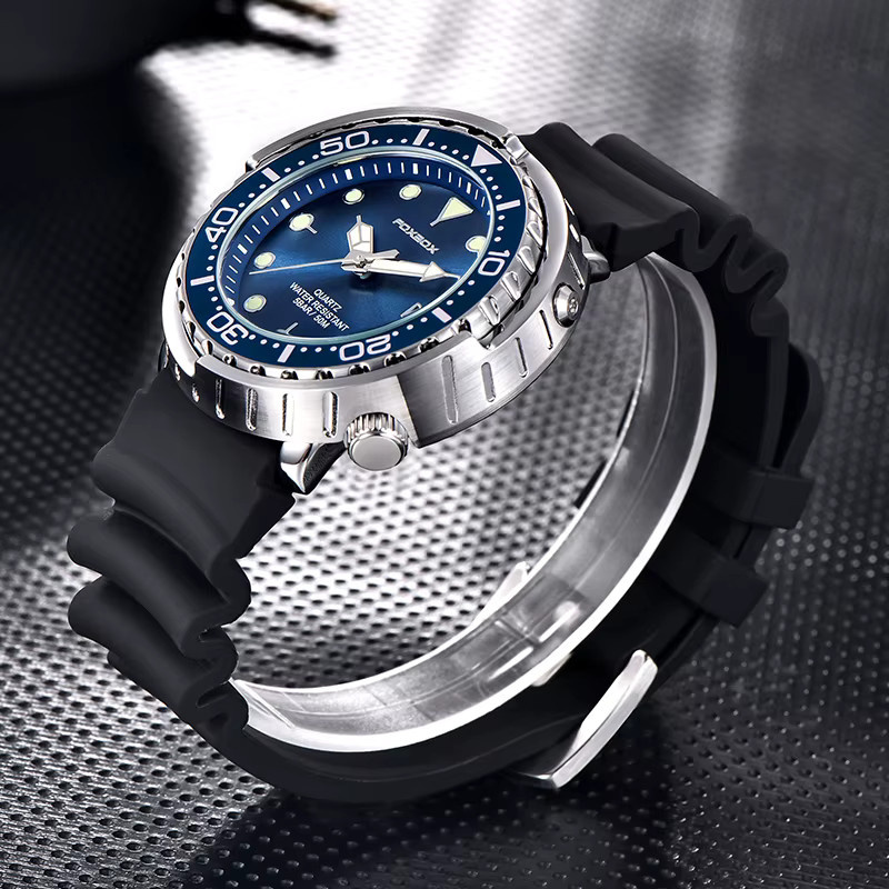 FOXBOX Armbanduhr, Quarz, Edelstahl, Schwarz, Herren, 50ATM, Datum - Bild 2