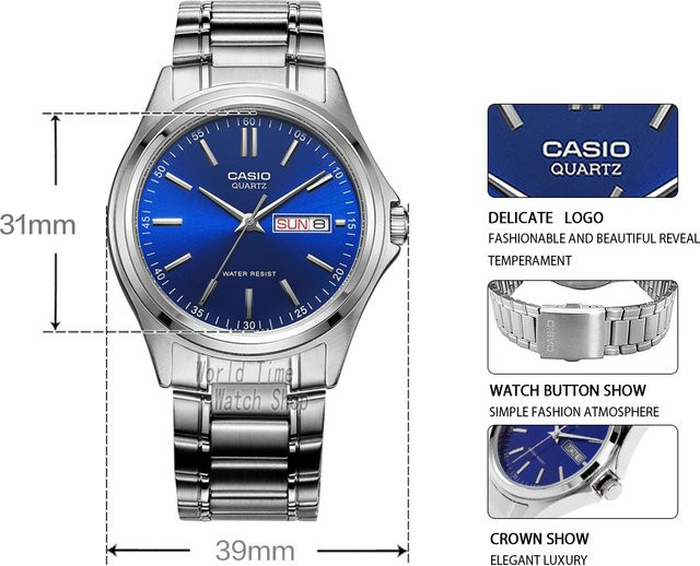 Casio Analoguhr, Quarz, Edelstahl, Blau, Herren - Bild 1