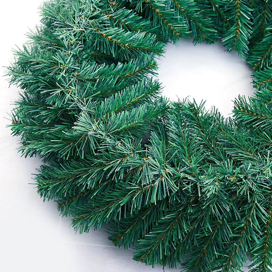 Rustikaler Weihnachts-Rattan-Kranz in Grün als hängendes Ornament mit künstlichen Kiefernnadeln, Durchmesser: 60 cm - Bild 5