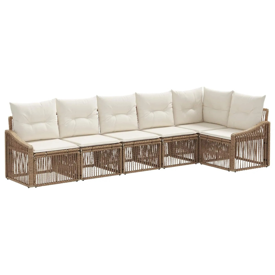 vidaXL Gartensofa-Set 6-teilig in Beige aus Poly-Rattan mit Polsterung und Kissen in L-Form - Bild 2