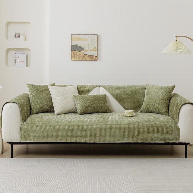 Universal Chenille Sofabezug für L-förmige Sofas, Rutschfest und Waschbar, Grün, B/H: 30 x 50 cm - Bild 1