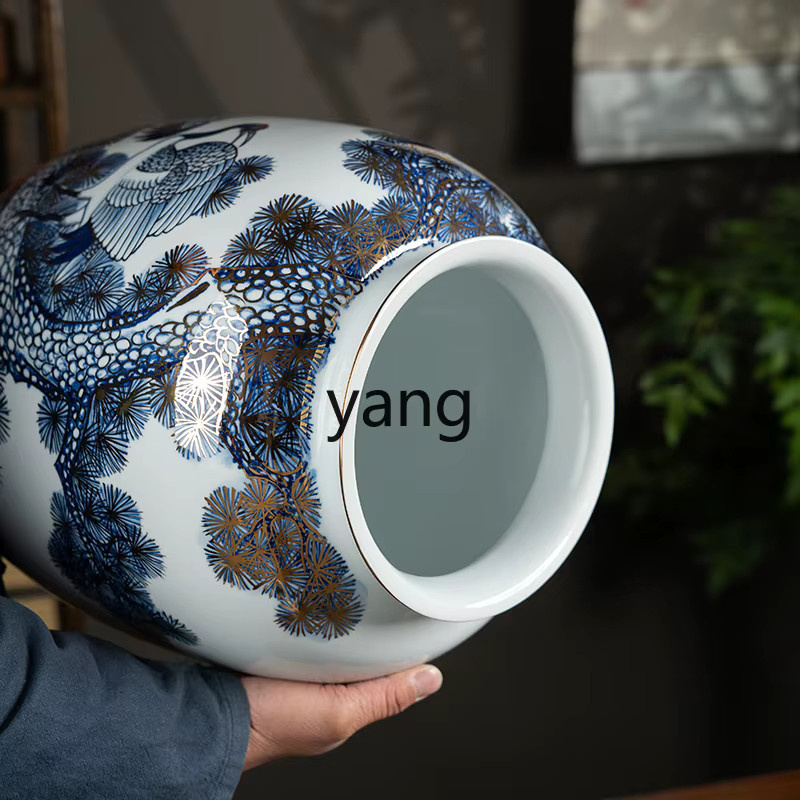 LTT Porzellan aus Jingdezhen-Keramik im neuen chinesischen Stil, handbemalt, Blau-Weiß-Gold mit floralem Design, rund - Bild 4