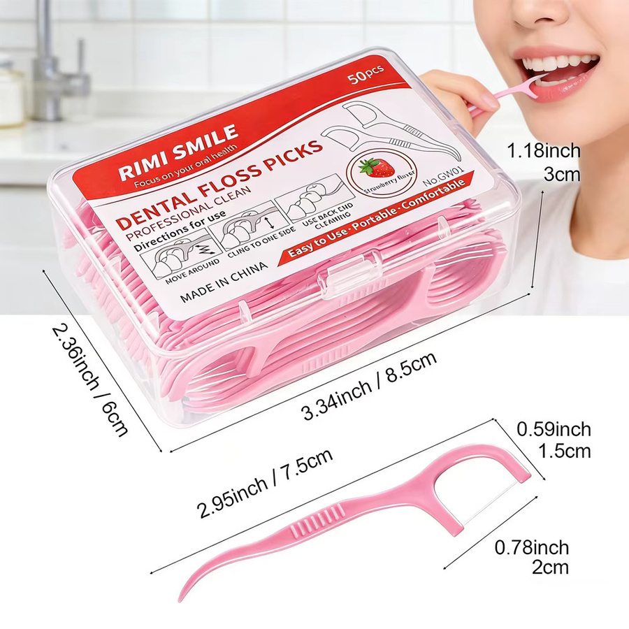 RIMI SMILE Zahnseide-Sticks Erdbeergeschmack, Unisex, 50/150 Stück - Bild 3