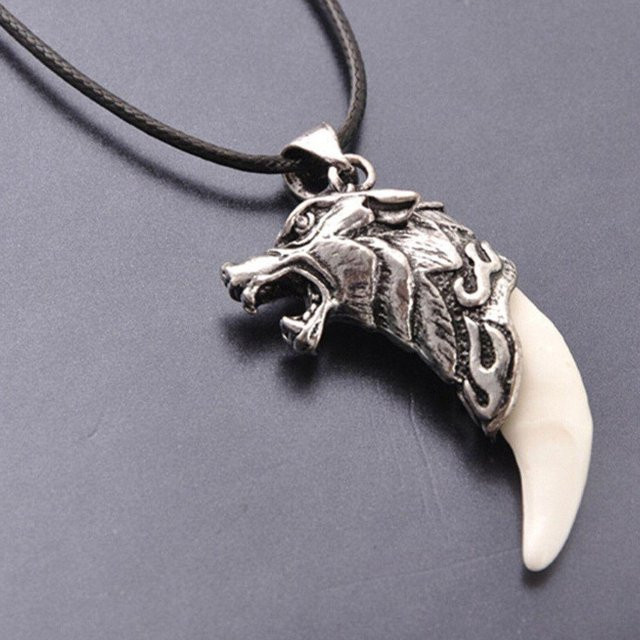 Henglinpar Halskette Wolfszahn Amulett, Zinklegierung, Weiß, Unisex - Bild 1