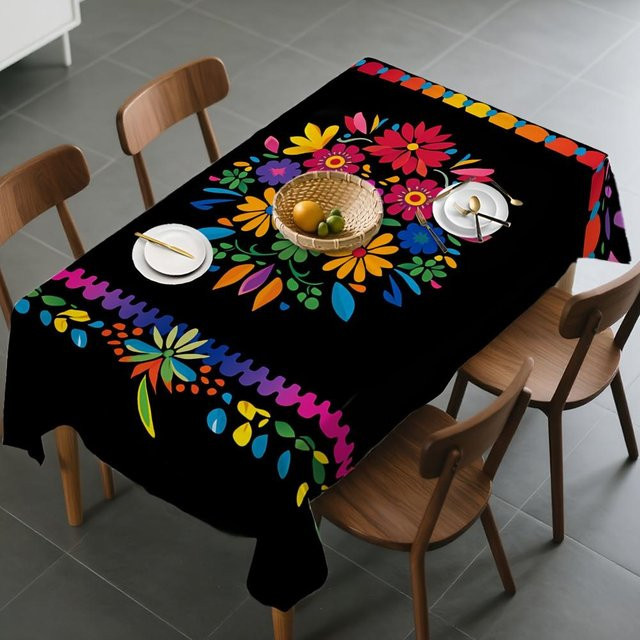 Wasserdichte rechteckige Tischdecke Beau Maison Totentag Design in Schwarz, B/L: 90 x 140 cm - Bild 1