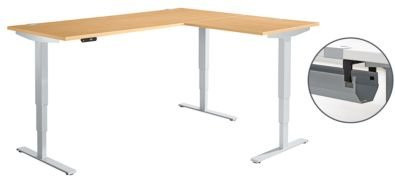 Schäfer Shop Genius Winkelschreibtisch AERO FLEX elektrisch höhenverstellbar mit 90 Grad Winkel und C-Fuß in Buche-Dekor und Weißaluminium, B: 200 cm, T: 160 cm - Bild 1