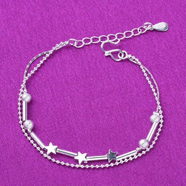 Charm Armband, 925 Sterling Silber, Perlen, Stern, Damen, Purple - Bild 1