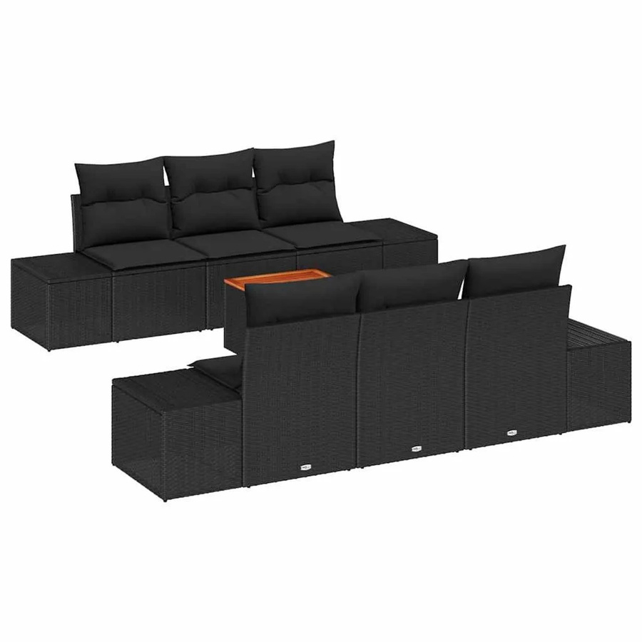 vidaXL Garten-Sofa-Set 7-teilig aus Poly-Rattan und Akazienholz in Schwarz mit Stauraumfunktion und UV-beständigen Polstern - Bild 2