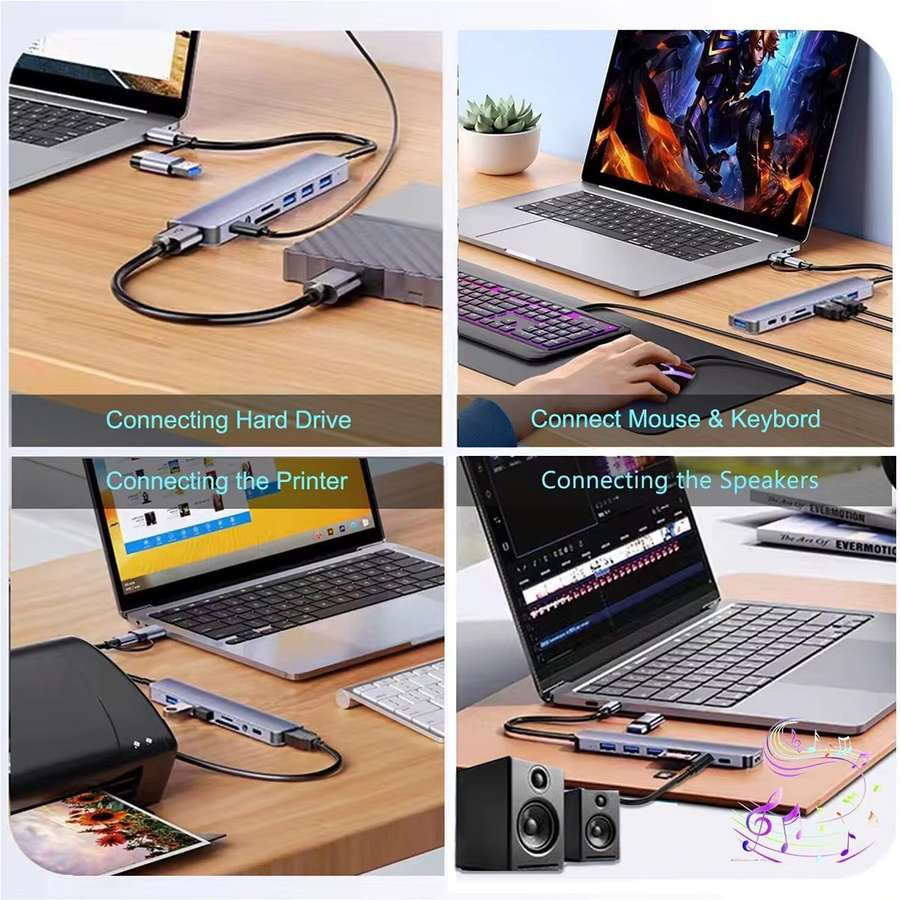 Congdi USB C Hub 8 in 2 Adapter in Silber mit 2 USB 3.0 Ports, 3,5 mm Audio-Buchse sowie SD und TF Kartenleser für MacBook Pro, iPad Pro, iPhone und Laptop - Bild 3