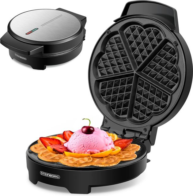 Steinborg SB-2050 Waffeleisen für klassische Herzwaffeln in Schwarz mit 1000 Watt - Bild 3
