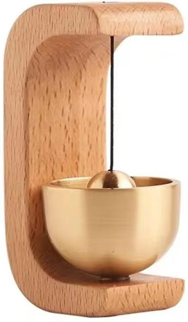 Magnetisches Messing-Windspiel aus massivem Holz in Braun und Gold, Ästhetischer Türklingel-Anhänger im minimalistischen Design für deinen Eingangsbereich - Bild 1