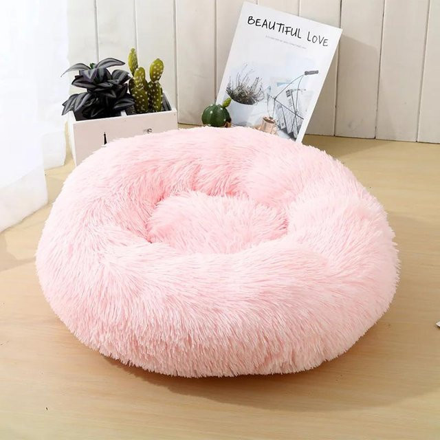 Rundes Plüsch-Katzenbett von Yiran Furniture in Hellrosa mit Durchmesser: 40 cm - Bild 1