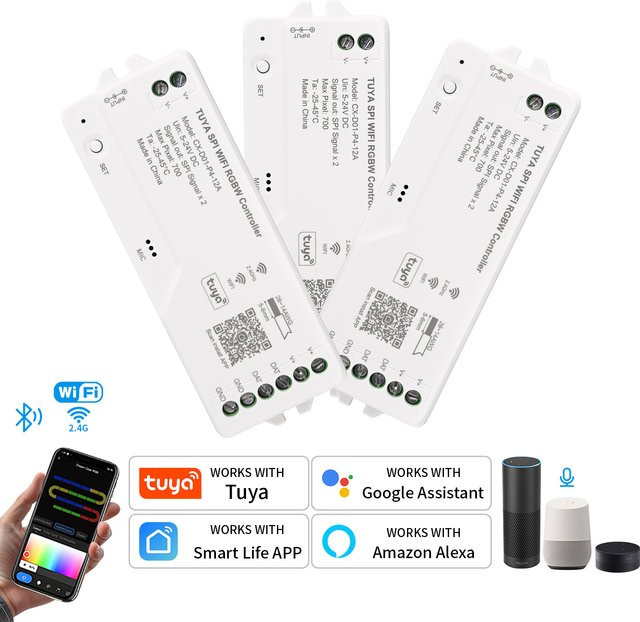 Tuya Wifi SPI LED-Controller für adressierbare RGBIC RGBWIC Pixel LED-Streifen WS2811 WS2812B SK6812 mit Sprachsteuerung über Alexa und Google Assistant - Bild 1