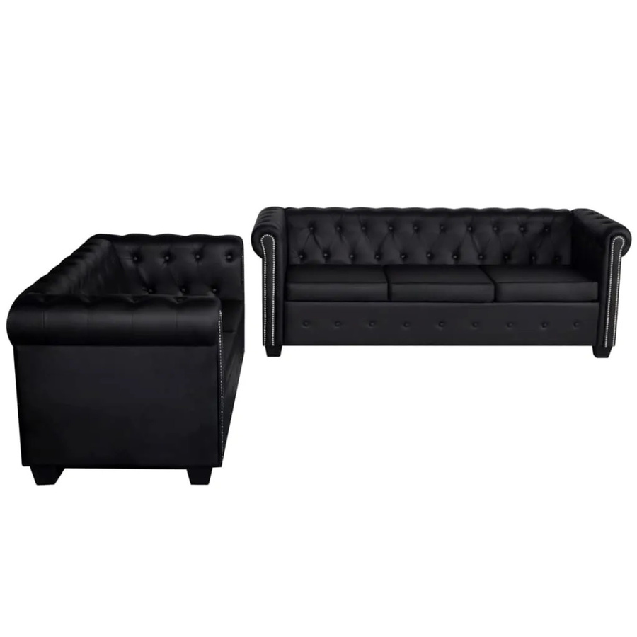 vidaXL Chesterfield Sofa Set aus Kunstleder in Schwarz mit 2-Sitzer und 3-Sitzer sowie Holzgestell - Bild 2