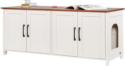 VEVOR Katzenschrank aus Holz mit 4 Türen und 2 Eingängen, Katzenhaus für die Katzentoilette im Innenbereich, Braun & Weiß, B/T/H: 120 x 45 x 50 cm - Bild 1
