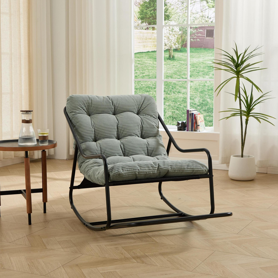 Outdoor-Schaukelstuhl mit Komfortkissen in Hellgrün für Garten, Balkon oder Wohnzimmer, B/T/H: 75 x 116 x 82 cm - Bild 2