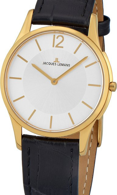 Jacques Lemans Damenuhr, Quarz, Edelstahl, 34 mm, Leder, Silber, 5 ATM - Bild 1