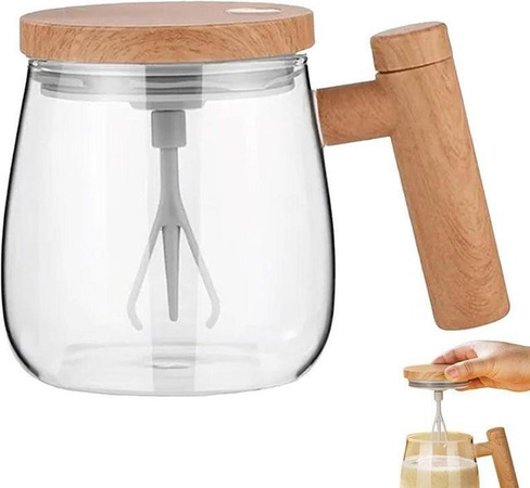 Meiteai-Home Tragbarer elektrischer Rührbecher aus Glas, Automatischer Kaffeebecher für Milch, Transparent, 400 ml