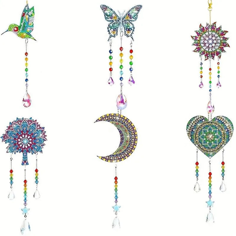 SZ-Damai DIY Mond und Sonne Diamantmalerei Windspiel Set, Bohemian Aesthetic Fensterdekoration zum Aufhängen, mehrfarbig - Bild 3