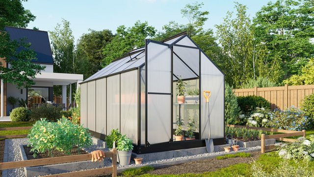 Vitavia Gewächshaus Eos in Schwarz mit Polycarbonat-Platten und Schwingtür, B/H/L: 197,7 x 195,9 x 377,1 cm - Bild 1