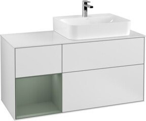 Villeroy & Boch Finion Waschtischunterschrank mit Abdeckplatte und Regal links in Weiß lackiert, Breite: 120 cm, Tiefe: 50,1 cm, Höhe: 50,1 cm - Bild 1