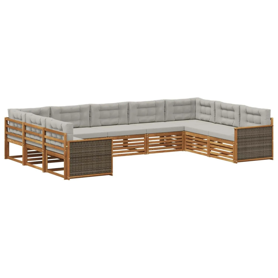 vidaXL Outdoor-Sofagarnitur in L-Form aus Akazienholz mit Kissen in Grau - Bild 2