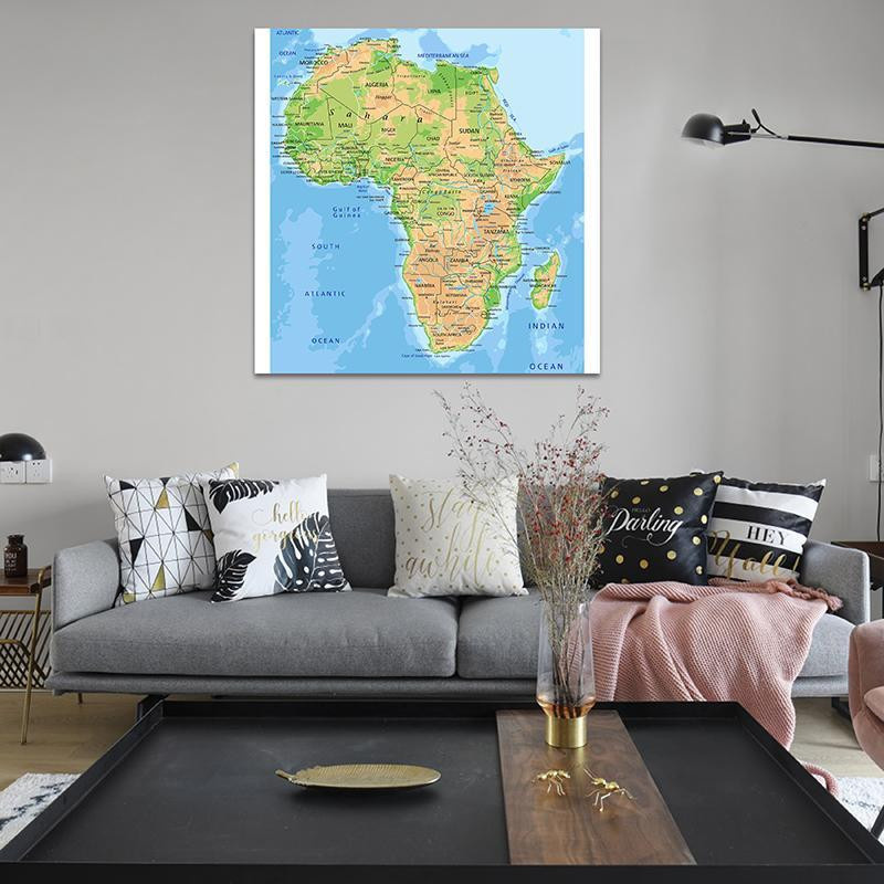 Topografische Afrika Karte als Leinwanddruck von Simple Home, Wandkunst für Zuhause oder Büro, B/H: 60 x 60 cm, Mehrfarbig - Bild 2
