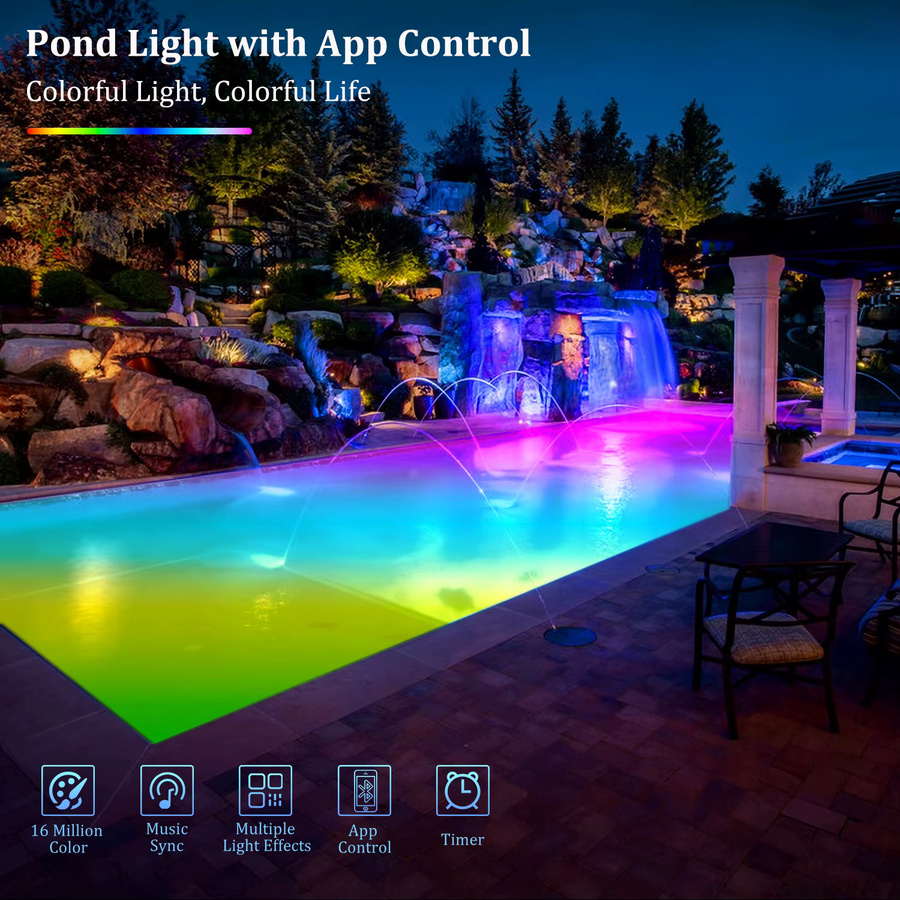 T-SUNRISE LED RGB Unterwasser Lampe IP68 Wasserdichter Schwimmbad Scheinwerfer mit App-Steuerung und Fernbedienung - Bild 3