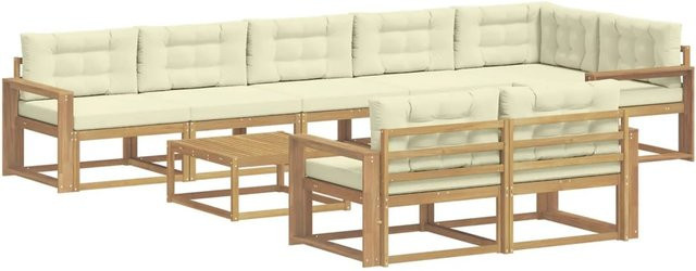 vidaXL Outdoor-Sofagarnitur aus Akazienholz in L-Form, 9-teiliges Set in Weiß und Beige mit Polsterkissen, B/T/H: 79 x 79 x 37 cm - Bild 1
