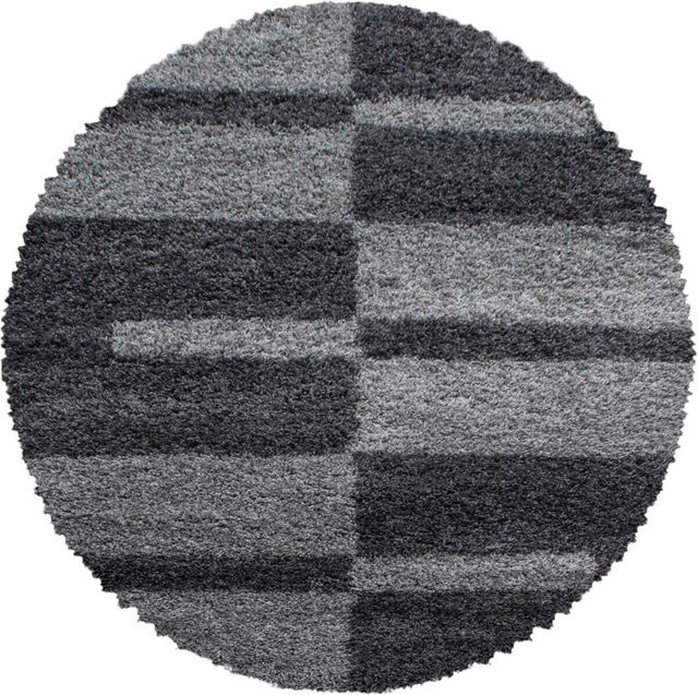 Ayyildiz Hochflorteppich Gala in Grau mit Karomuster, rund, Durchmesser: 160 cm - Bild 1