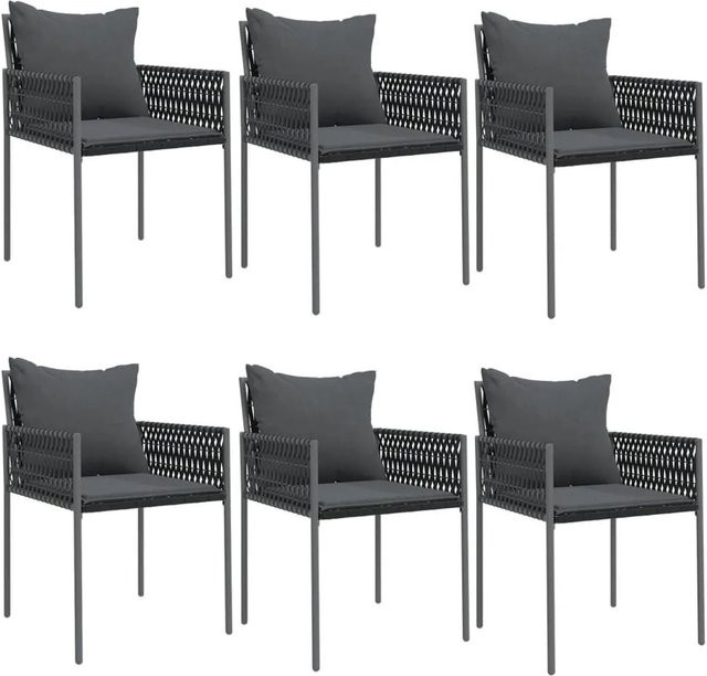 Furnicato Gartenstuhl-Set aus Poly-Rattan mit Kissen, 6 Stück, Schwarz, B/T/H: 54 x 61 x 83 cm - Bild 1