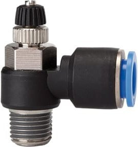 Riegler Drosselrückschlagventil Blaue Serie aus Messing mit R 3/8 a und Ø 10mm in Blau und Schwarz - Bild 1