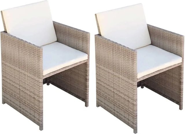 Furnicato Gartenstühle Set aus 2 Stück aus Poly Rattan in Beige mit Polstern und Kissen - Bild 1