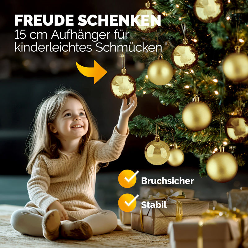 Casaria Weihnachtskugeln Set aus Kunststoff in Gold, 54-teiliges Hängeornament für deine Weihnachtsdekoration - Bild 4