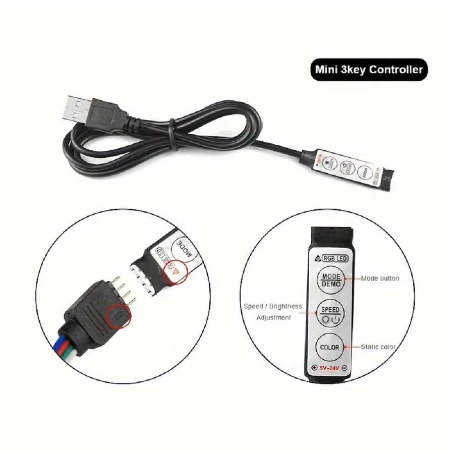 FRST SMD3535 LED-Streifen mit USB-Anschluss und 3-Tasten-Knopfsteuerung, flexibler LED-Beleuchtungsstreifen mit 7 Farbwechseln für deine Schlafzimmerdekoration - Bild 2