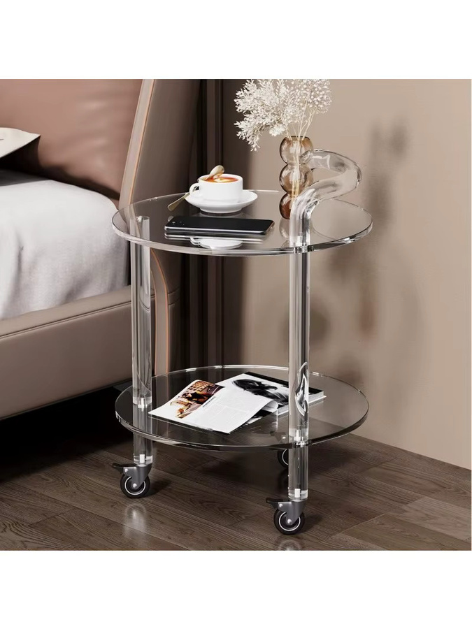 Runder Beistelltisch aus Acryl von LIUSHADUOLA in Transparent mit Rollen und modernem Design - Bild 7