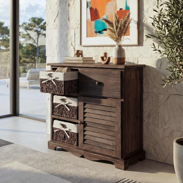 MCW Kommode mit 3 Körben im Shabby-Look aus Paulownia Holz in Braun, B/T/H: 63 x 30 x 60 cm - Bild 1