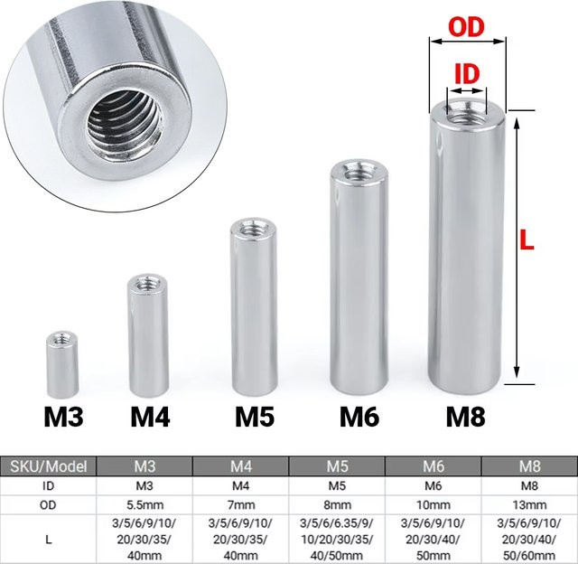 100 Stück Aluminium Abstandshalter Set in Silber, Runde Flache Spacer Buchsen für M3 M4 M5 M6 M8 Gewinde - Bild 1