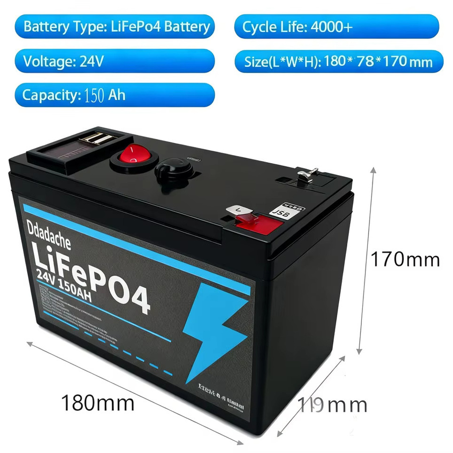 Ddadache Lithium 24V 150Ah LiFePO4 Deep Cycle Akku in Schwarz mit 4000+ Zyklen für Beleuchtung, Power Wheels und Solar- oder Windenergieanlagen - Bild 2