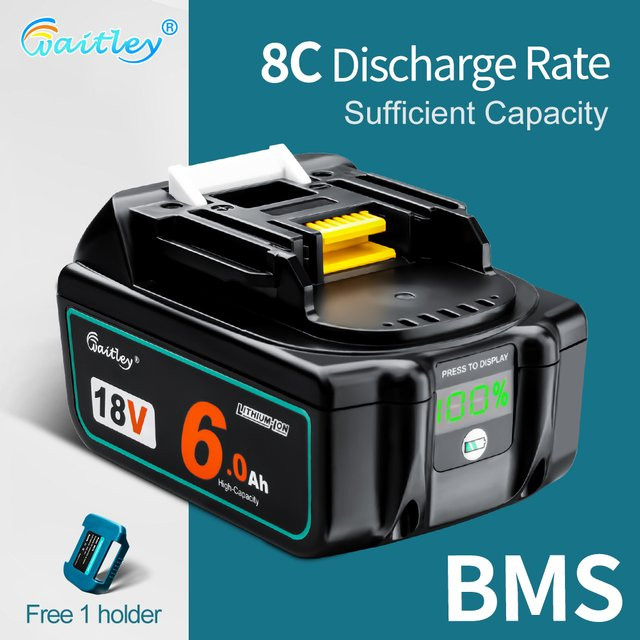 Waitley wiederaufladbarer Li-Ionen-Akku für Makita 18 V, 6000 mAh, Farbe: Schwarz - Bild 1