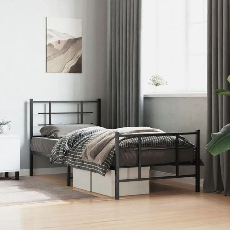 Vidaxl Metallbett mit Kopf- und Fußteil in Schwarz, B/T/H: 90 x 200 cm - Bild 1