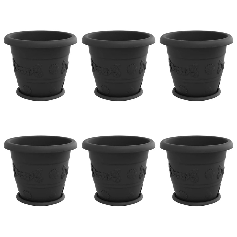 vidaXL Blumentöpfe 6er Set Schwarz aus Kunststoff, zylindrisch für Innen- und Außenbereich, Durchmesser: 26 cm, Höhe: 21,5 cm - Bild 2