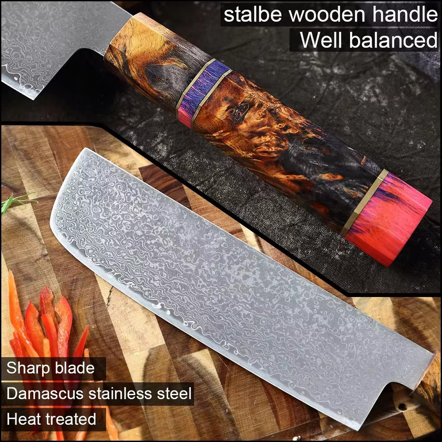 Xituo Nakiri-Messer aus Damaststahl mit achteckigem Holzgriff, 17,78 cm - Bild 4