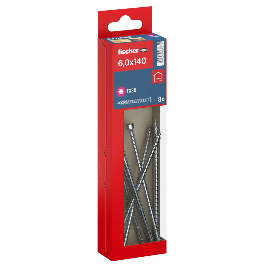 Fischer Holzbauschraube Zylinderkopf TX Vollgewinde, Farbe: Silber, Durchmesser: 6 mm, Länge: 140 mm, 8 Stück - Bild 2