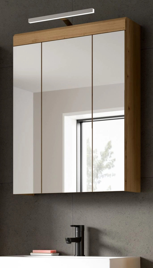 Inn.Furn Badezimmer Spiegelschrank Shawn in Eiche, Breite: 60 cm, mit LED-Beleuchtung und Glastüren - Bild 1