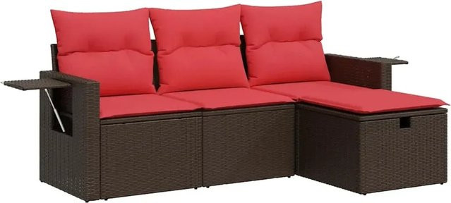 vidaXL 4-tlg Garten-Sofagarnitur aus braunem PE-Rattan mit Kissen und Stauraum - Bild 1
