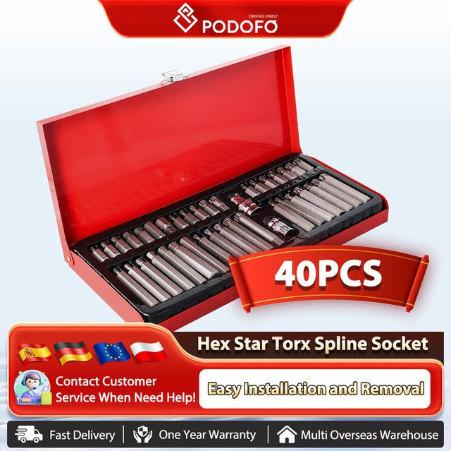 Podofo 40er Set Bit-Sortiment mit Stern-, Blumen-, Innensechskant-, Pflaumen- und Zwölfkant-Bits sowie Sechskant-Steckschlüsseln - Bild 1