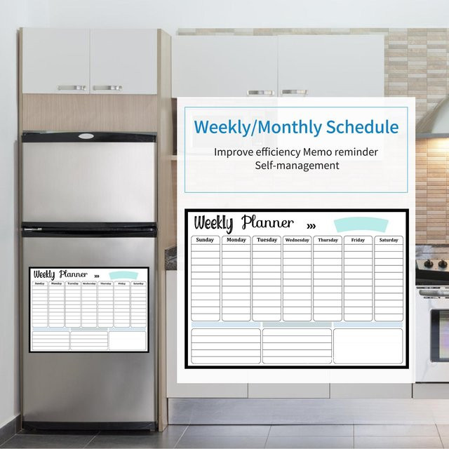 Fishine Magnetischer Whiteboard Kalender in Weiß für den Kühlschrank als abwischbarer Planer für tägliche Nachrichten und Wochenübersichten - Bild 1