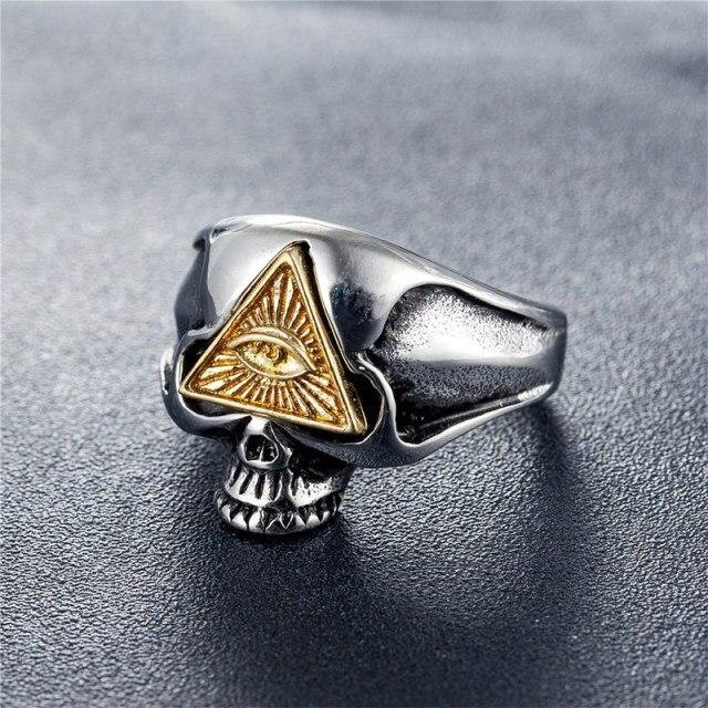 Allbestart Ring Totenkopf Dämonenauge, 316L Edelstahl, Silber, Unisex - Bild 1